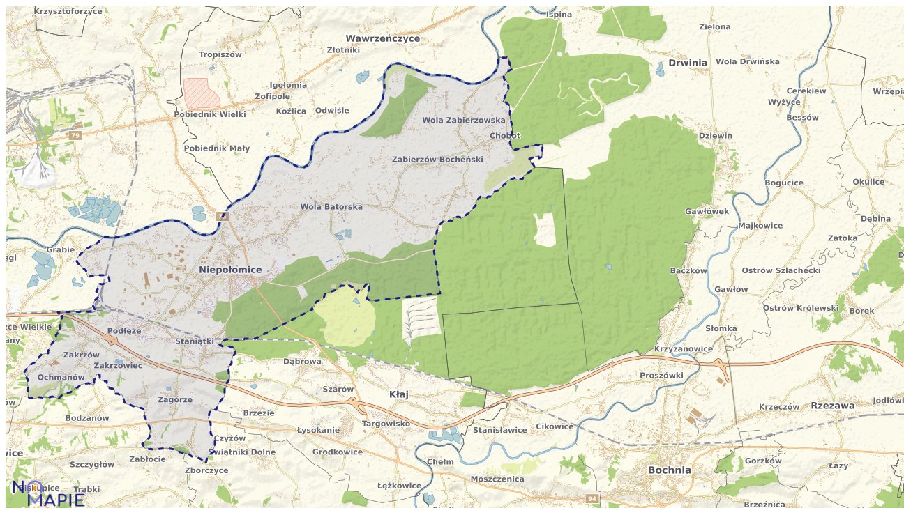 Mapa obszarów ochrony przyrody Niepołomic