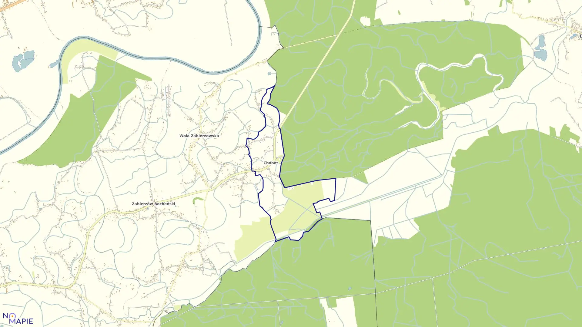 Mapa obrębu Chobot w gminie Niepołomice