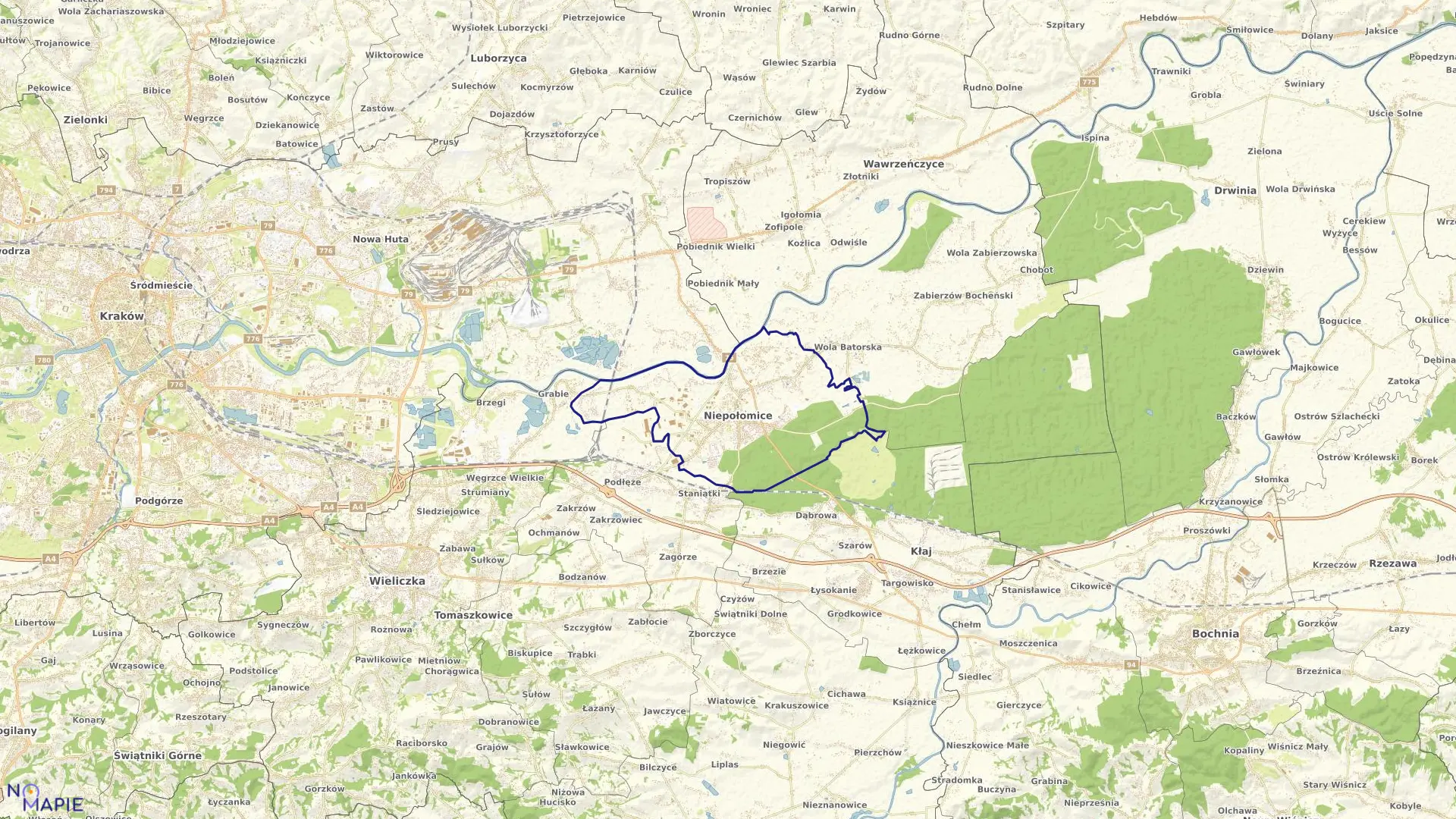 Mapa obrębu Niepołomice w gminie Niepołomice