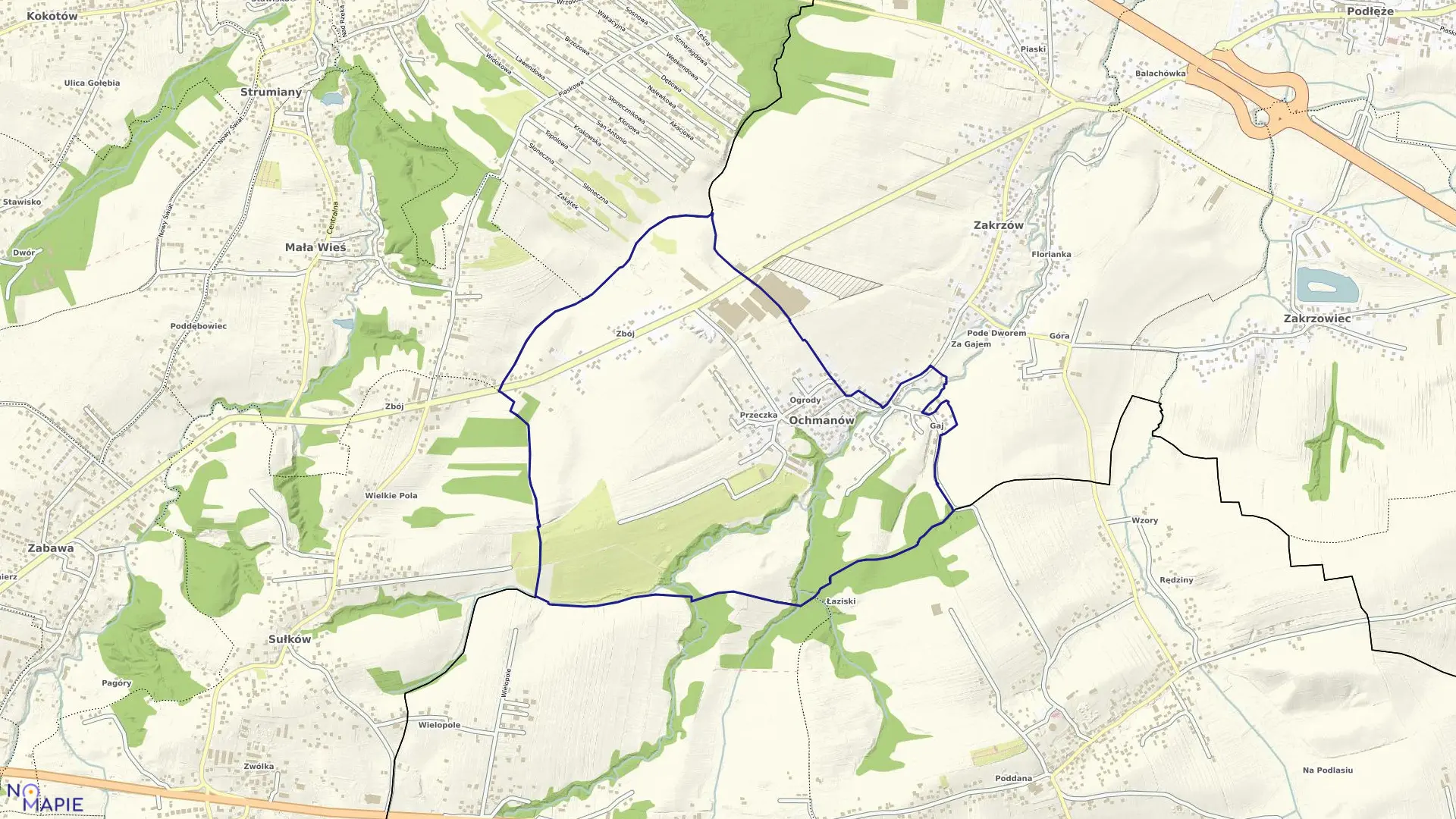 Mapa obrębu Ochmanów w gminie Niepołomice