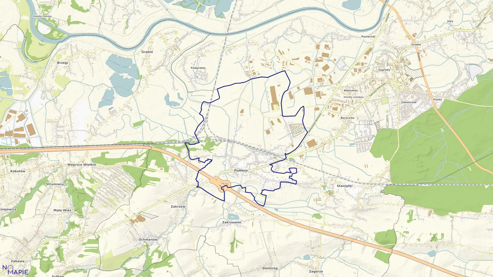 Mapa obrębu Podłęże w gminie Niepołomice