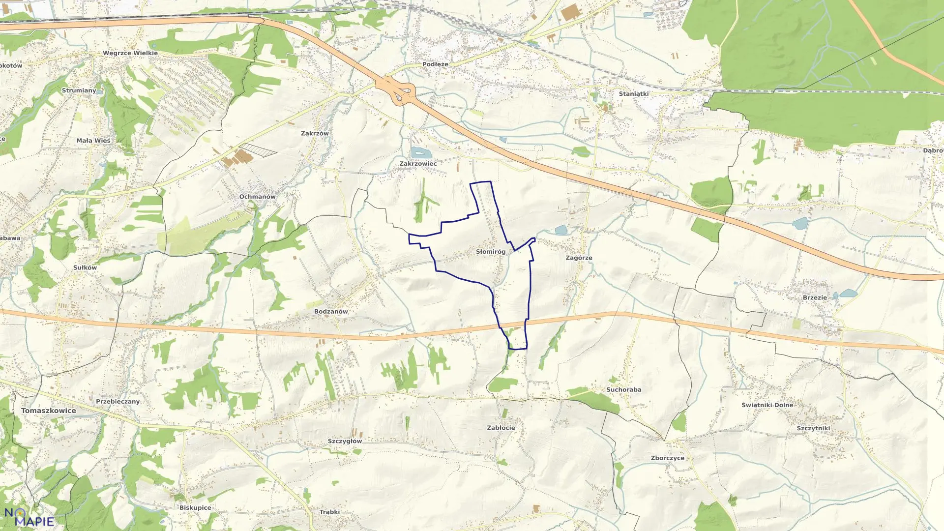 Mapa obrębu Słomiróg w gminie Niepołomice