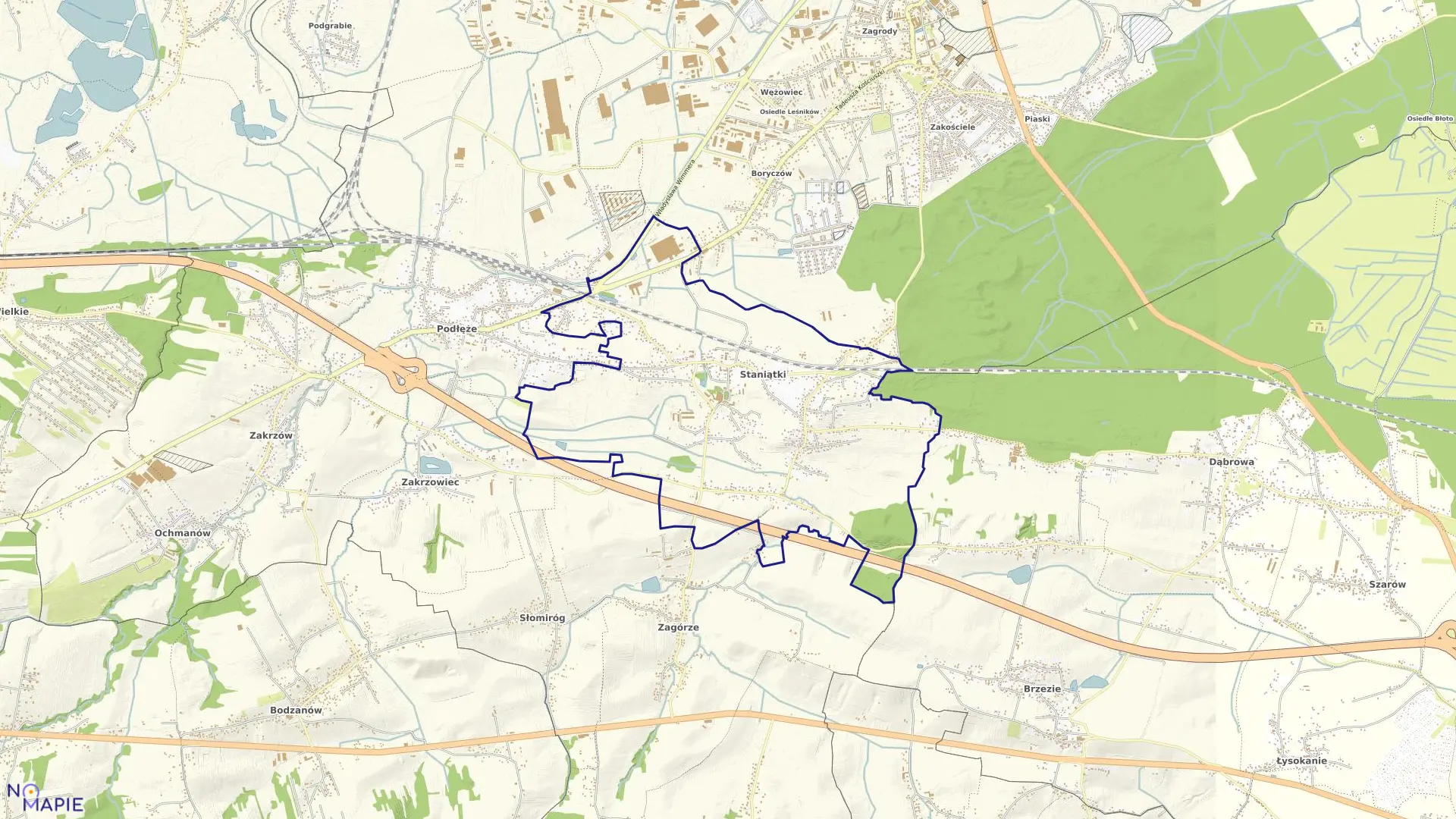 Mapa obrębu Staniątki w gminie Niepołomice