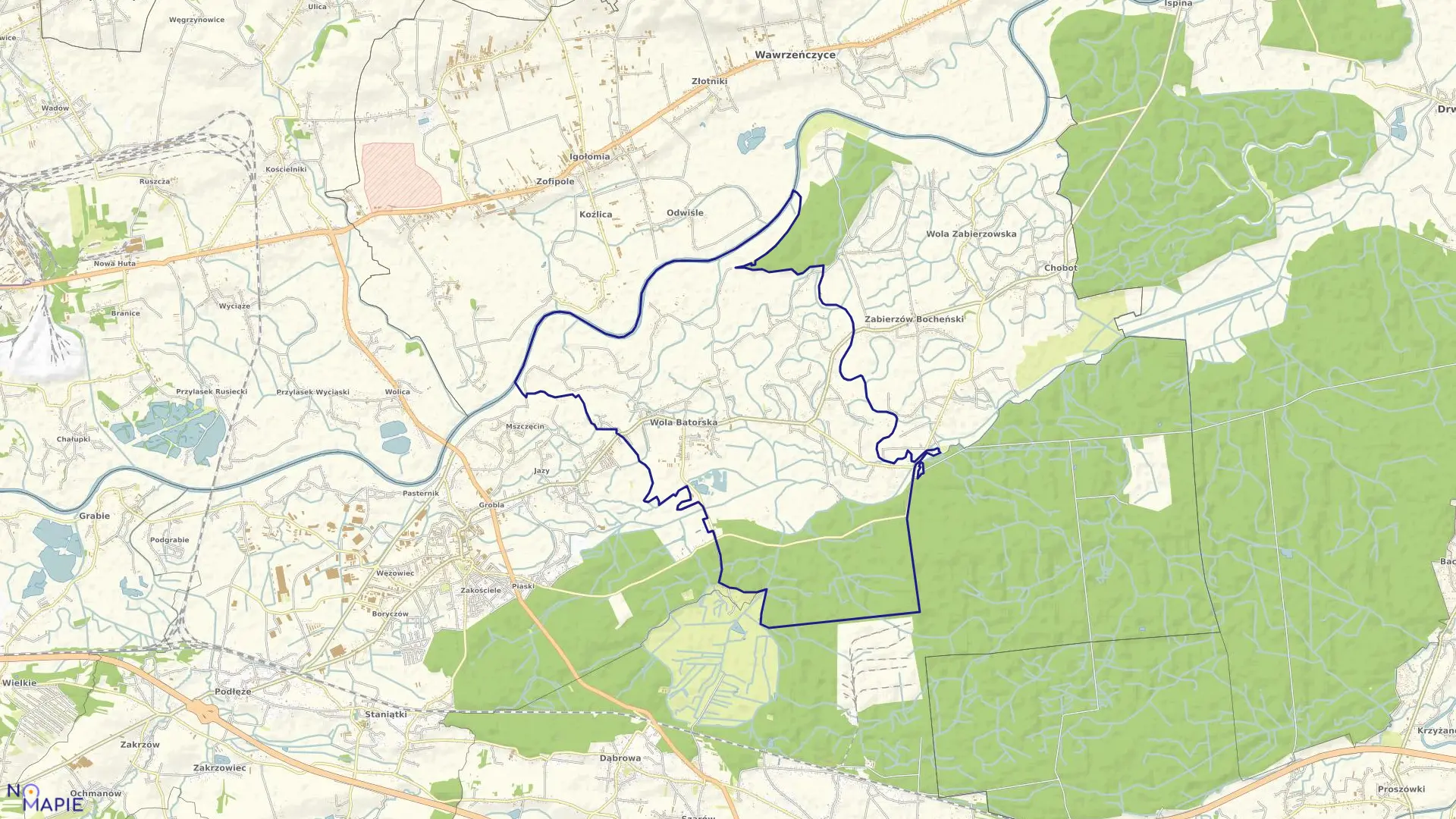 Mapa obrębu Wola Batorska w gminie Niepołomice