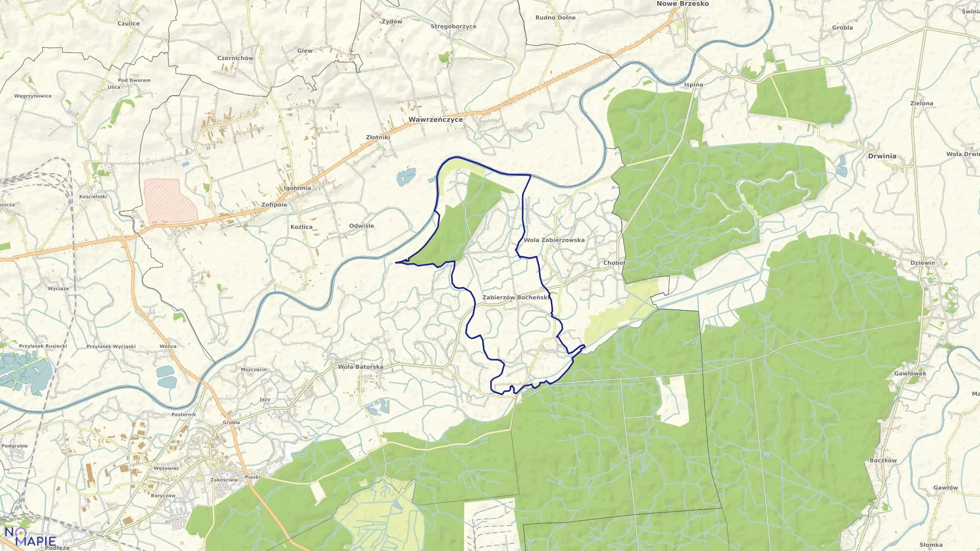 Mapa obrębu Zabierzów Bocheński w gminie Niepołomice