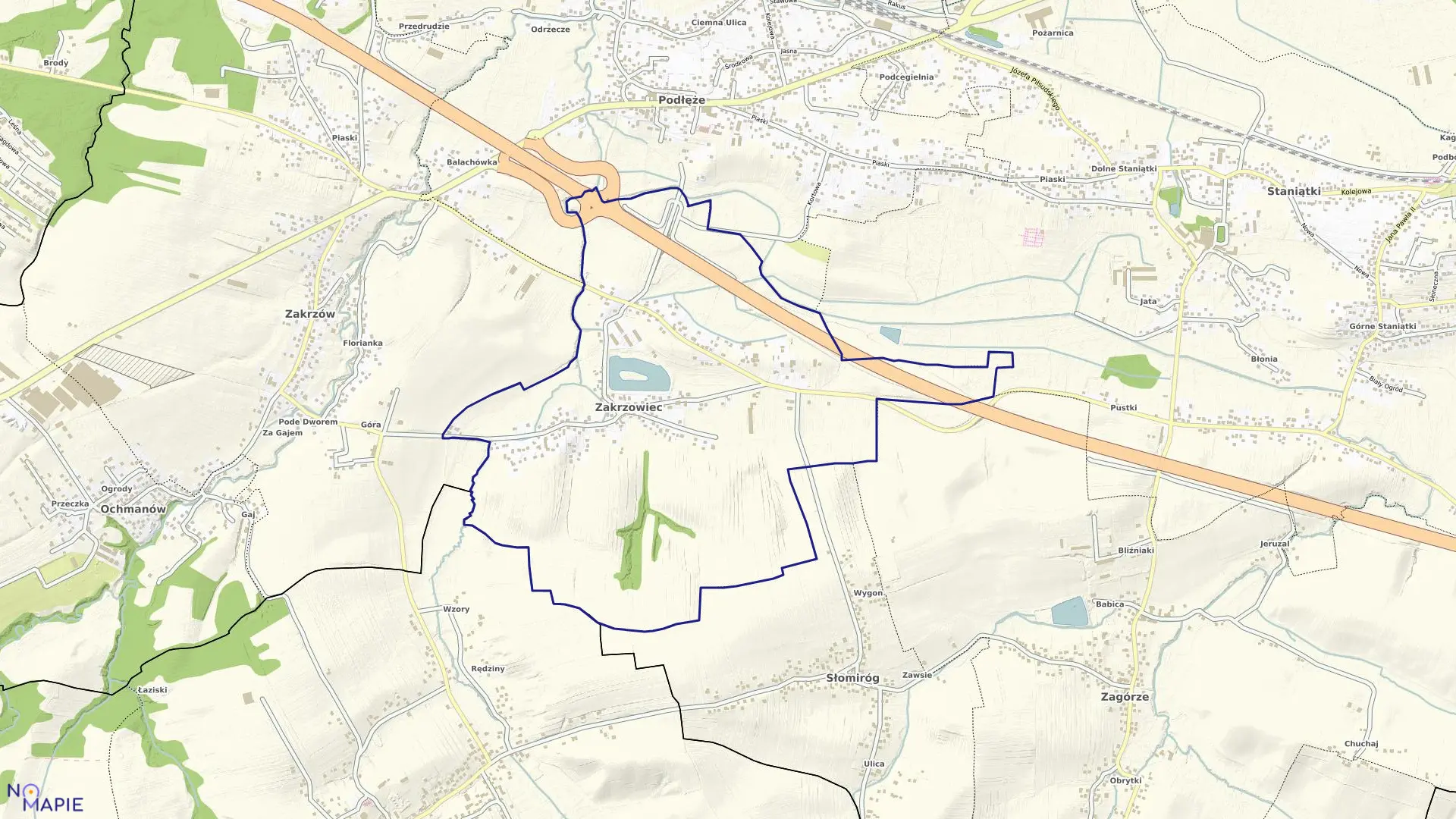 Mapa obrębu Zakrzowiec w gminie Niepołomice